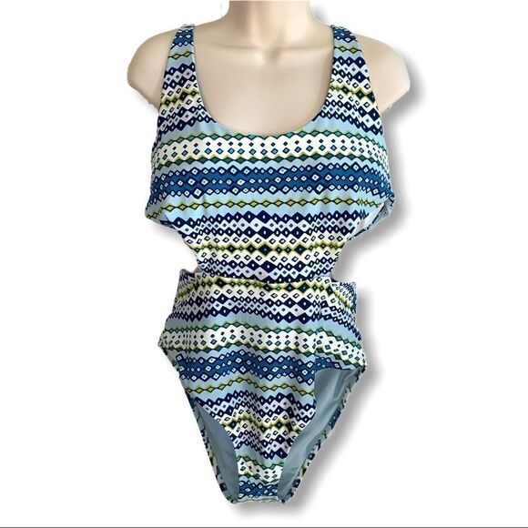 Aerie Blue & Green Strapy Open Back Swimsuit - Picture 1 of 7